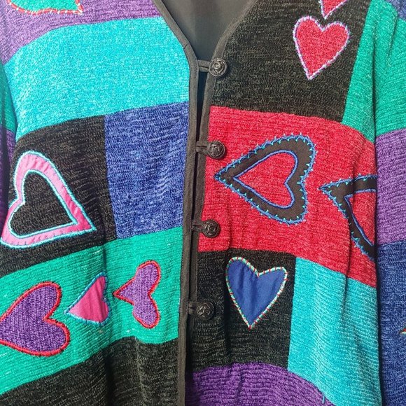 Alex Kim Wearable Art Women's Small Woven Patchwork Jacket Hearts Colorful Lined - Picture 4 of 12